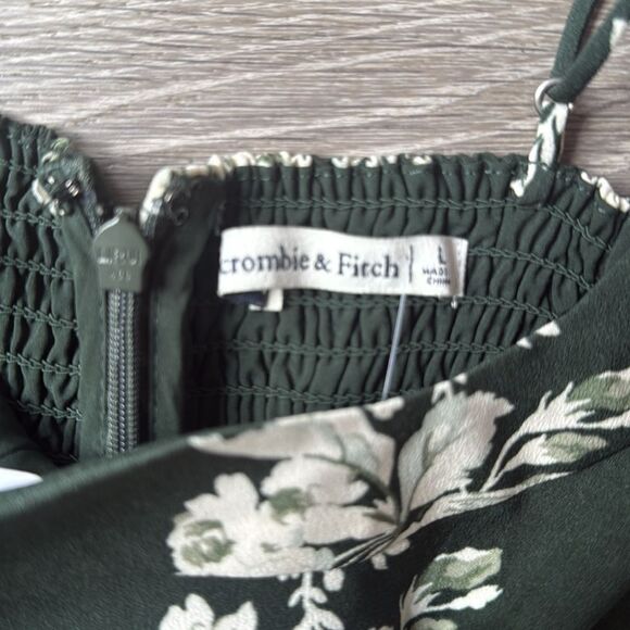 NEW Abercrombie & Fitch High-Slit Midaxi Dress green floral Large - Picture 14 of 15